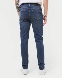 Mens Slim Fit <b>Jeans</b> Dark Blue Denim Stretch Mid <b>Waist</b> Clean Look Tapered Leg Smart Casual Versatile Mens Fashion <b>Jean</b> - Product Image 3