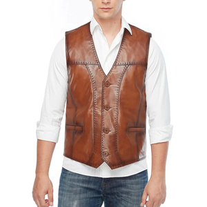 Premium Breathable <b>Men's</b> Genuine <b>Leather</b> <b>Vest</b>-Custom Slim Fit Winter Black Waistcoat with Classic Button Closure - Product Image 5