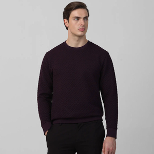 Pull en tricot à col rond pour homme, couleur unie, coupe classique, décontracté, à porter en automne, violet foncé, manches longues - Product Image 2