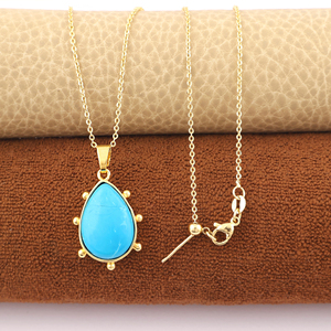 Boho gemstone jewelry natural amazonite turquoise teardrop pendant necklace beaded designer 18k gold plated women chain necklace - Product Image 3