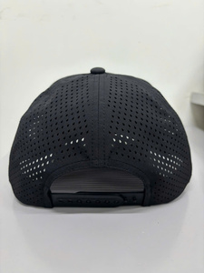 Trucker Hat Black Mesh Breathable 5-<b>Panel</b> Adjustable Unisex Casual <b>Decorative</b> Rope Rubber Print Front Logo Perforated Hats - Product Image 3