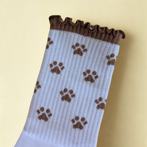 <b>Custom</b> Logo Ruffle Crew <b>Grip</b> <b>Socks</b> Paw Print Non Slip Breathable Cotton Blend Yoga Pilates Ballet <b>Socks</b> - Product Image 2