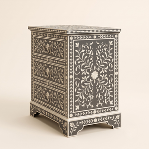 Mesa de Noche Gris de Estilo Fantasía con Incrustaciones de Hueso, Diseño Floral, Mueble de Sala de Estar, Artesanal, Duradero y de Calidad Premium - Product Image 4
