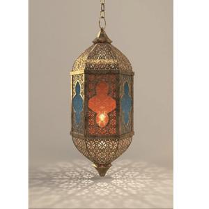 Farol Marroquí de Latón con Panel de Vidrio, Faroles Modernos Hechos a Mano con Vidrio Morado, Decoración de Jardín, Faroles Colgantes Decorativos - Product Image 6