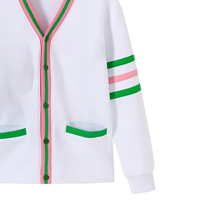 For White Wool/Cashmere Thick Fleece <b>Cardigan</b> Winter Knit <b>Chenille</b> Greek Letters Shield Logo Button Front Varsity Style Casual - Product Image 5