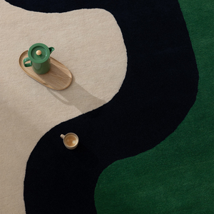 Tapis moderne abstrait vert à blocs de couleur, tissé à la main en laine, tapis contemporain minimaliste pour salon et chambre, antidérapant - Product Image 4