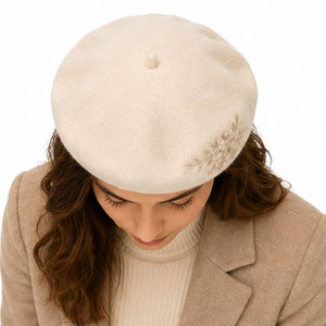 Merino Wool <b>Beret</b> Hat Soft Felt French Style Winter Fashion with Elegant Embroidered Design for Everyday Wear - Product Image 6