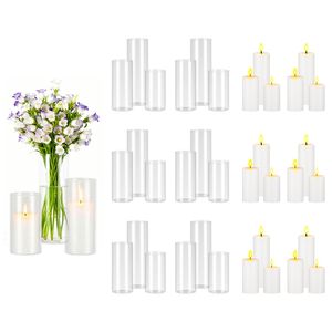 Set di Vasi in Vetro Trasparente per 36 Candele a Colonna, Centrotavola per Matrimoni, Vaso Alto per Decorazioni Natalizie - Product Image 1