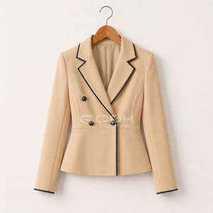 Blazer Elegante Beige de Doble Botonadura con Combinación Negra para Mujer, de la Hermandad Griega Delta Sigma de Cosh International - Product Image 1
