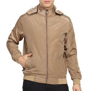 Veste bomber coupe-vent pour homme avec capuche amovible, fermeture éclair, couleur unie, polyester, vêtements d'extérieur, vêtements d'hiver, veste de randonnée - Product Image 5