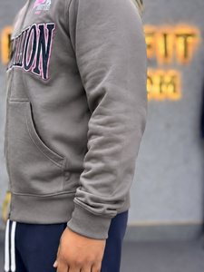 ผู้ผลิตเสื้อฮู้ดซิปเต็มตัวสีเทาสำหรับผู้ชาย ผ้าฟลีซหนานุ่ม ปักลายกราฟิก สไตล์สตรีทแวร์ ขายส่ง - Product Image 4