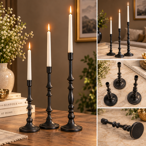 Classic Black Taper Candle Holders Set of 3 in Different Heights for <b>Table</b> Display |<b>Tall</b> Metal Candlestick Stands for Home Decor - Product Image 3
