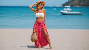 Sarong long d'été imprimé tige de lotus, moelleux, avec volants, séchage rapide - Product Image 2