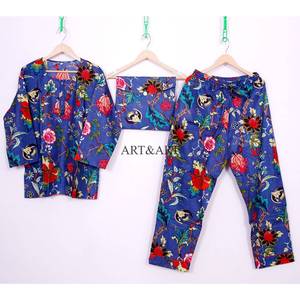 Conjunto de Pijama de Algodón Hecho a Mano en India con Estampado Floral, Vestido de Noche para Mujer, Ropa de Estar en Casa de Algodón, Pijamas de Verano para Mujer - Product Image 6