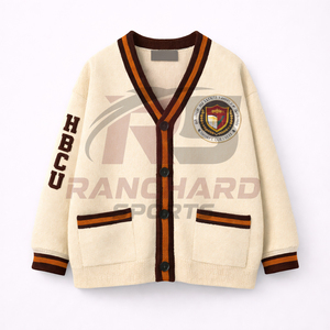 Cardigan universitaire personnalisé HBCU |   Pull sans manches en tricot boutonné sur le devant |   Vêtements de rue 100% coton écologiques - Product Image 1
