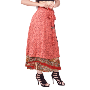 Jupes longues en soie de sari rose à double couche pour la plage - Product Image 5