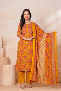 Traje Kurti Pantalón Estilo Indio con Estampado Floral y Dupatta – Atuendo Cómodo para Uso Diario - Product Image 3