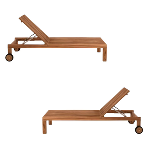 Teak Wood Sun Lounger for Relaxing and Enjoying the Breeze Outside, Equipped with <b>Wheels</b> with a Modern Design - Product Image 5