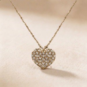 Collar de Oro Amarillo de 9K con Diamante Cultivado en Laboratorio de 0.296CT, Corte Brillante Redondo, con Colgante de Corazón y Pavé de Diamantes, Joyería Fina para Mujer - Product Image 3