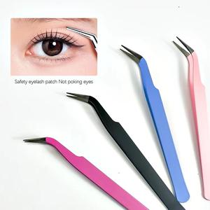 Juego de Pinzas para Pestañas de Acero Inoxidable de Alta Calidad y Precisión, Punta Suave, Color Negro, Rosa, Azul, Morado, Herramientas de Maquillaje Coloridas - Product Image 3