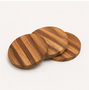 Handcrafted Striped Wood <b>Coasters</b> <b>Set</b> Of 4 Heat-Resistant & Eco-Friendly Round Drink Mats For Coffee Tabletop Protection & Home - Product Image 2