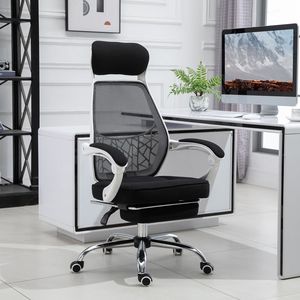 Sedia da ufficio direzionale con poggiapiedi girevole reclinabile e altezza regolabile (Nero/Bianco) - Product Image 2