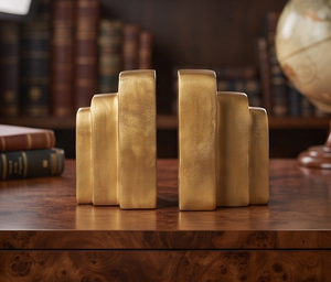 Sujetalibros Decorativos de Lujo en Metal Dorado con Textura Fundida para Escritorio de Oficina o Biblioteca, Artículo Decorativo al por Mayor - Product Image 1