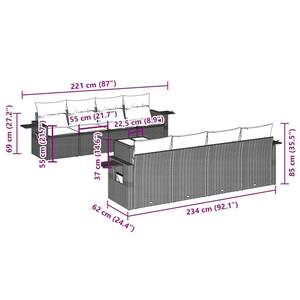 Ensemble de canapé de jardin en rotin PE noir 9 pièces avec pieds réglables, confortable et élégant, mobilier d'extérieur - Product Image 3