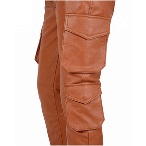 Pantalones de Cuero PU para Hombre, Estilo Hip Hop, a la Moda, Resistentes al Viento, de Cintura Media, Rectos, Color Personalizado, Estilo Crazy Horse, Marrón, con Cierre a Presión - Product Image 5