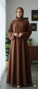 Ensemble Abaya Hijab Kaki à Manches Longues, Robe Musulmane avec Boutons à Pompons, Tenue Modeste - Product Image 2