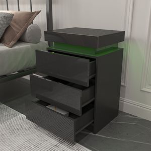 Modern Multi-Colour <b>LED</b> <b>Bedside</b> <b>Table</b> Black Nightstand for Bedroom or Living Room - Product Image 4