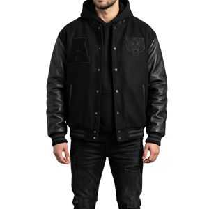 Royal Blue Varsity Jacket Premium Wool Text Embroidery Letterman Coat White Leather Sleeve Breathable Windproof Jackets - Product Image 5