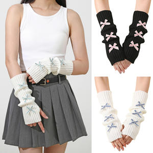 Gants sans doigts en coton et élasthanne pour femmes, anti-boulochage, compatibles écran tactile, mitaines chaudes à demi-doigts - Product Image 2