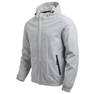 Men's Gray Hooded Puffer <b>Jacket</b> Zipper Closure Casual Solid Color Polyester Windproof Autumn Wear Regular Fit - Product Image 5
