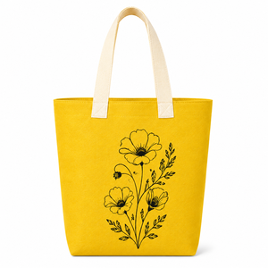 AMANI Yellow Jute Tote <b>Bag</b> with Screen Printed Pattern <b>Medium</b> <b>Size</b> Hand Length Handle for Beach & Daily Use - Product Image 1