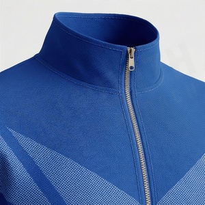 Survêtement pour homme à imprimé géométrique bleu, fermeture éclair intégrale, style sportif, avec poches latérales, coupe classique, pour l'automne - Product Image 4