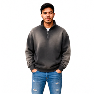 Fabricante de Ropa Urbana Personalizada con Efecto Desgastado para Hombre, Estilo Vintage, con Cierre de Cremallera de un Cuarto, Venta al por Mayor, Marca Privada, Proveedor de Ropa OEM - Product Image 2