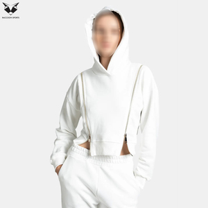 Zip Style In White Color Ladies Gym Crop Tracksuits Long Sleeve Best Seller Product Crop Tops And Jogger Tracksuit Set For Women - Product Image 4