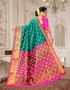 Pink And <b>Green</b> <b>Silk</b> Saree With Gold Embroidered Border Saree Traditional Indian Pakistani Wedding Wear For Women - Product Image 3
