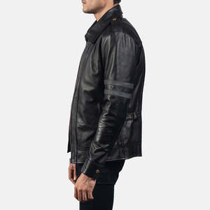 Chaqueta de Motero de Cuero Negro Armstrong Personalizada OEM, Chaqueta Bomber Impermeable, Chaqueta de Invierno de Cuero Genuino Marrón con Forro de Algodón - Product Image 4