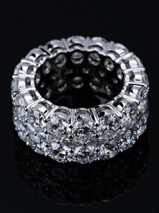 Anillo de Eternidad Unisex Clásico de Tres Hileras de Moissanita S925, Corte Brillante, Engaste de Garras, Chapado en Rodio, Joyería para Aniversario de Bodas - Product Image 2