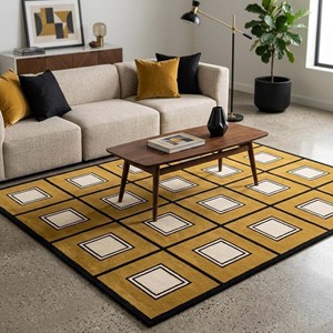 Tapis géométrique à motif carré moutarde, tapis moelleux moderne de luxe, tapis tufté pour salon, chambre à coucher, tapis décoratif pour le sol, style maison - Product Image 2