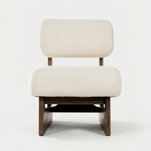 Fauteuil d'appoint moderne en bouclette beige avec pieds en bois et coussin haute densité pour salon, chambre et bureau - Product Image 6