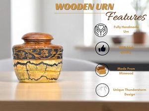 Urne funéraire en bois texturé artisanal avec couvercle fileté sécurisé pour cendres humaines, animaux (chiens, oiseaux, chats) – Urne commémorative de luxe - Product Image 5