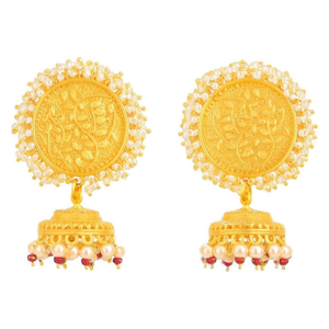 Pearl Jhumka Earrings with Golden Finish - Product Image 2