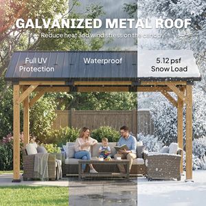 Gazebo con Tetto Rigido 13FT X 11FT Nero Grigio, Tetto in Metallo Zincato, Telaio in Legno di Abete con Gancio Centrale per Patio, Pergola, Padiglione - Product Image 4