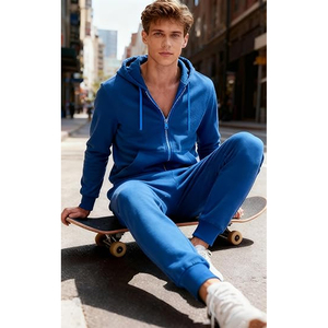 Survêtement bleu à capuche pour homme, couleur unie, décontracté, avec poches latérales, respirant, collection automne 2026 - Product Image 4