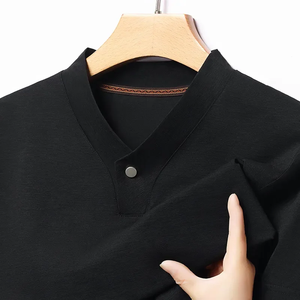 Camiseta de punto de manga larga con cuello en V para hombre, color liso, corte regular informal, morado grisáceo - Product Image 2