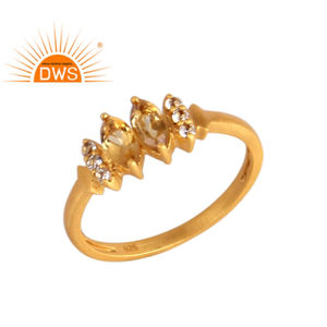 Marquesa-anillo solitario de Plata de Ley 925 con citrino y topacio, joyería fina - Product Image 5