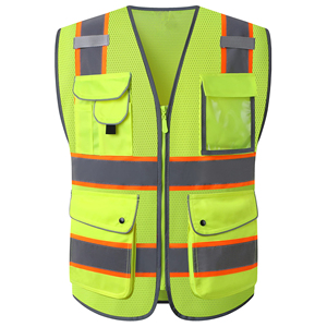 Gilet de sécurité professionnel pour la construction, matériau réfléchissant haute visibilité, fermeture éclair sur le devant, pour les géomètres et les travaux routiers - Product Image 1